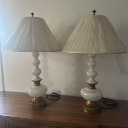 Stunning Pair Of Vintage White Glass Lamps 