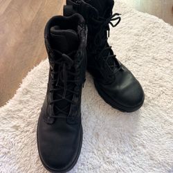 Black Leather Tactical Lace-Up Boots