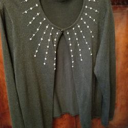 Cardigan With Rhinestone Trim