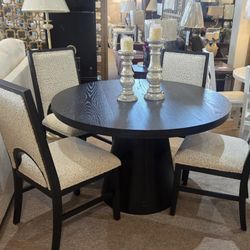 Black Round Table  &  4 Beige Chairs