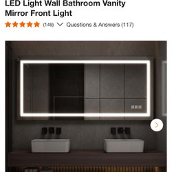 Classic 55 in. W x 30 in. H Rectangular Frameless Anti-Fog LED Light Wall Bathroom Vanity Mirror Front Light