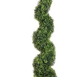 Two  4 Foot 2 Inch Artificial Boxwood Spiral Topiary Tree Potted Indoor Outdoor UV Rated