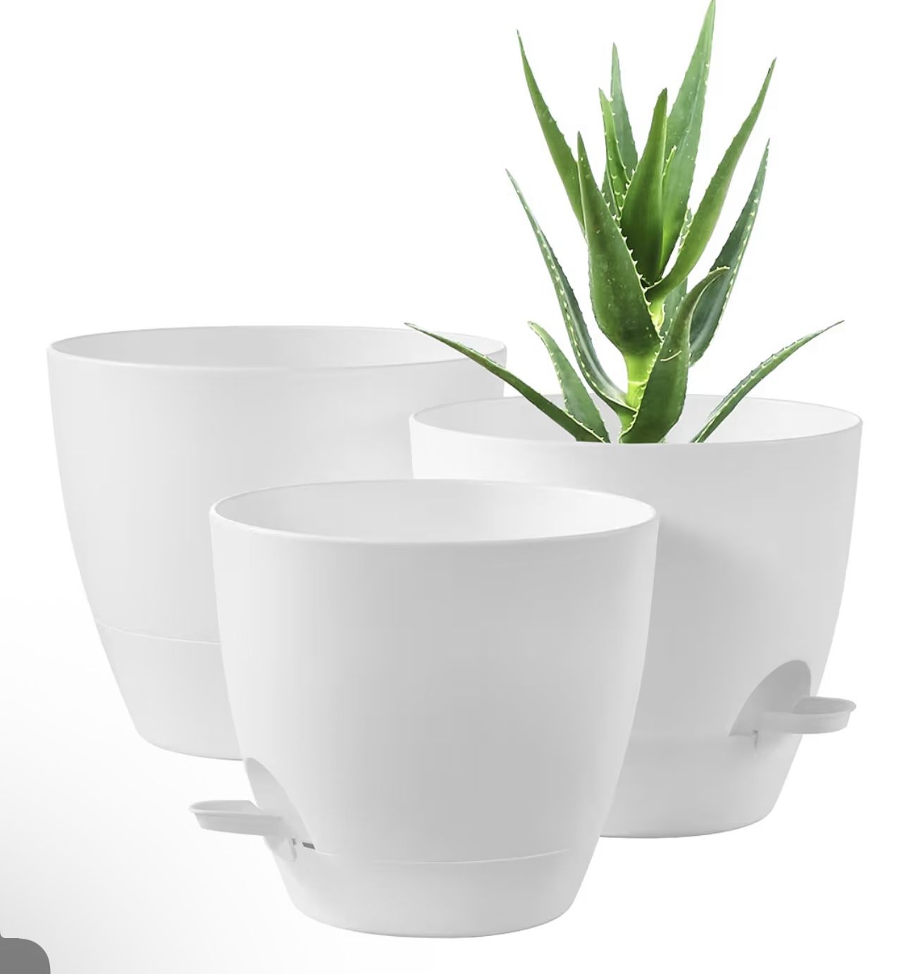 FaithLand 3-Pack Planter Pots, 10 9 8 Inch Self Watering Flower Pots for Indoor Outdoor Garden Plants, White Amazon's Choice