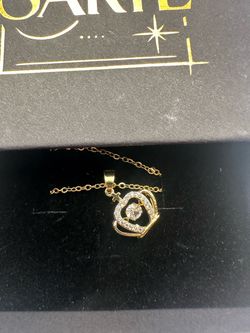 Gold-Tone Heart Pendant Necklace with CZ Stones