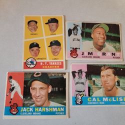 1960 Topps Baseball Cards.  Group Of 4
