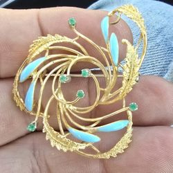 18k Italy gold flower pin brooch 11.7g