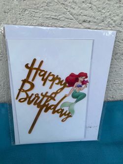Happy Birthday Little Mermaid Gold Cake Topper