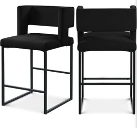 Set of 2 Barstools. Black Velvet