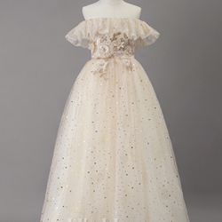 A-line Off the Shoulder Floor-Length Tulle/Sequin Flower Girl Dress