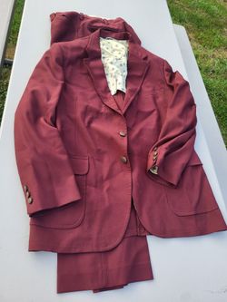 Men XL? pants 38 waist vintage marroon 2 pc suit Lot 89