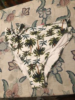 Xhilaration Junior's Tie-Front High Leg High Waist Bikini Bottom - Palm Print