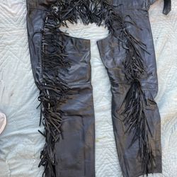 Dallas Leather Chaps With Fringe Women Medium