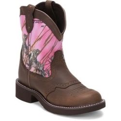 JUSTIN Womens Brown Leather Pink Green Camo Gypsy Gemma Cowgirl Work Boots