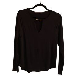 Feel The Piece Terre Jacobs Black Long Sleeve Curved Hem Keyhole Top Blouse M/L