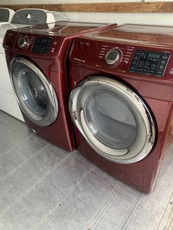 Burgundy Front Load, Washer, And Dryer Samsung