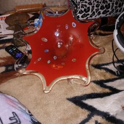 Red Glass Decrative Bowl