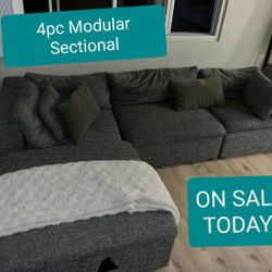 Gray Modular Sectional Sofa Couch With Ottoman