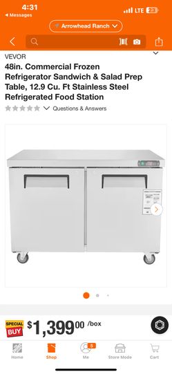 VEVOR 48in. Commercial Frozen Refrigerator Sandwich & Salad Prep Table, 12.9 Cu. Ft Stainless Steel Refrigerated Food Station