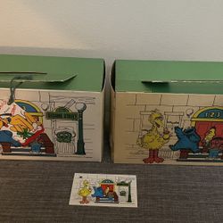 Vintage set of two Sesame Street "Empty" shoe boxes w/gift tags
