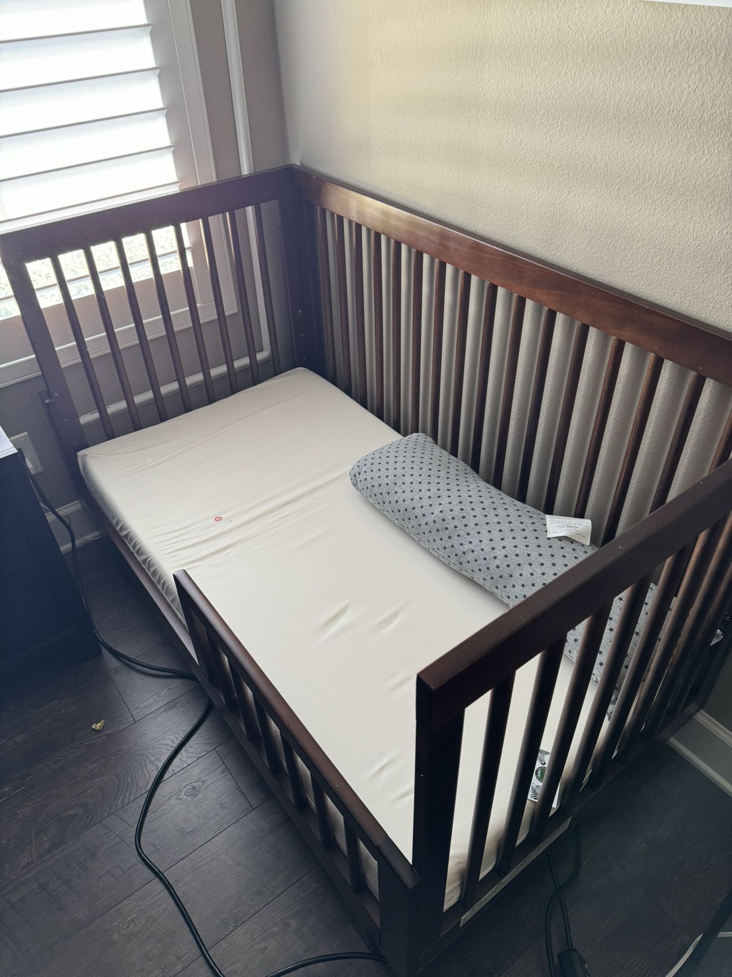 Babyletto Hudson 3-in-1 solid wood convertible crib with toddler rail - dark brown color, bed included, lightly used
