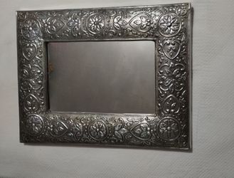 POTTERY BARN EMBOSSED FRAME WALL MIRROR 17"×13"