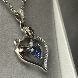 2x Wholesale Twin Matching Sterling Silver Pendants And Chain- Faceted Gift For Her Jewelry - Tanzanite & Zirconia 