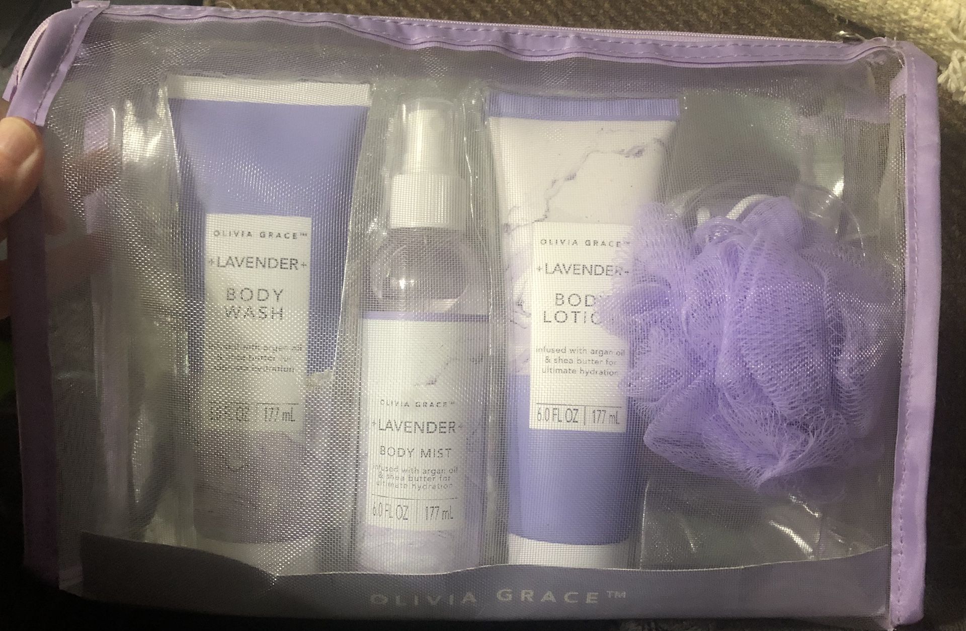 OLIVIA GRACE 4 Pc LAVENDER BATH COLLECTION W MESH BAG NEW