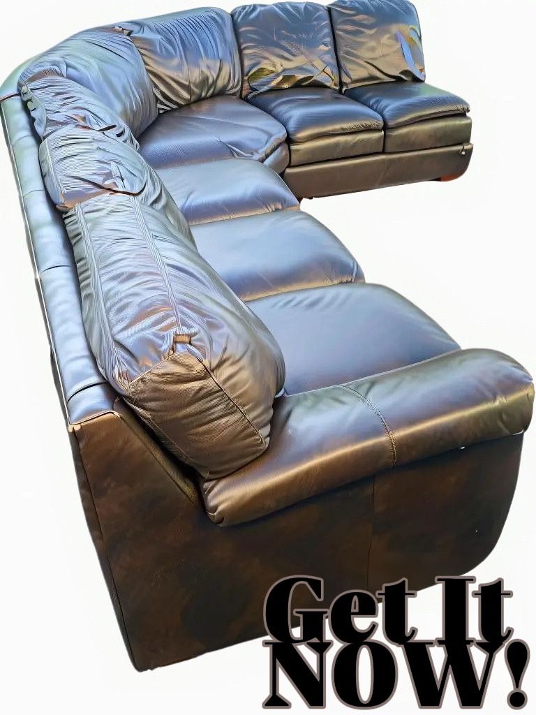Brown Leather 6-Seater Sectional Couch