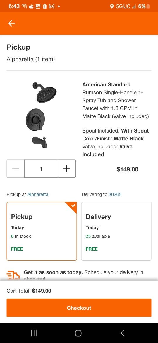 Black TUB/SHOWER Hardware