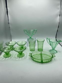 Vintage Uranium Glass - 9 Pieces