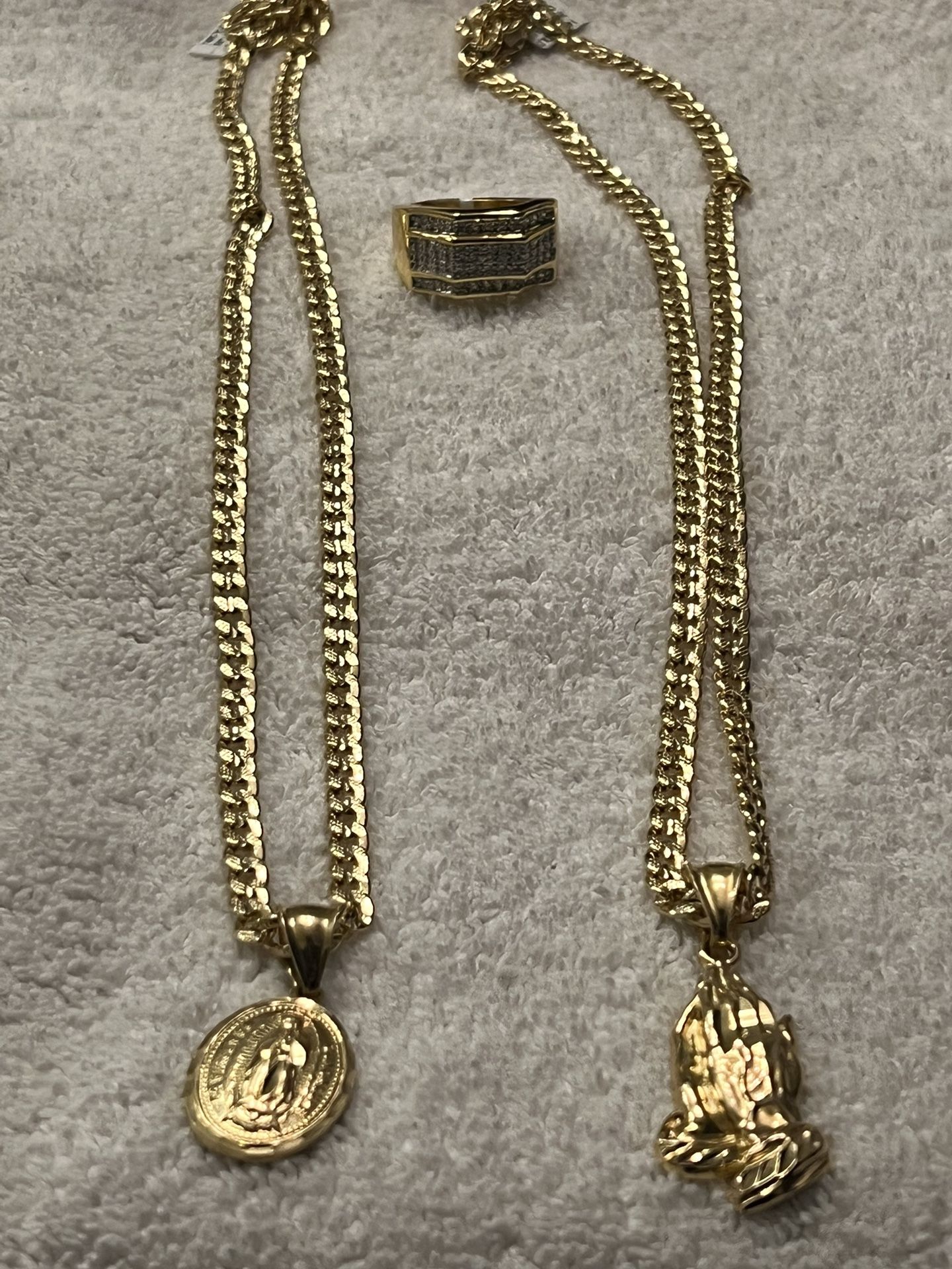 14K Gold Plated Cuban Links Charms & Ring 