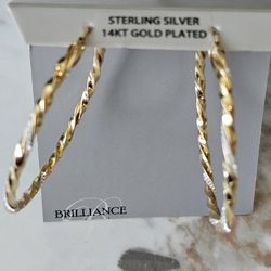 14k Gold Plated and Solid Sterling Silver Hoops Earrings 