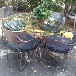 Glass Top Dining Table With Four Metal Chairs 48 By 29