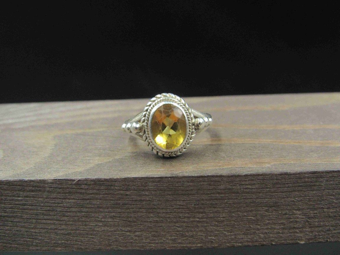 Size 5.75 Sterling Silver Citrine Gem Braided Band Ring Vintage Statement Engagement Wedding Promise Anniversary Cocktail