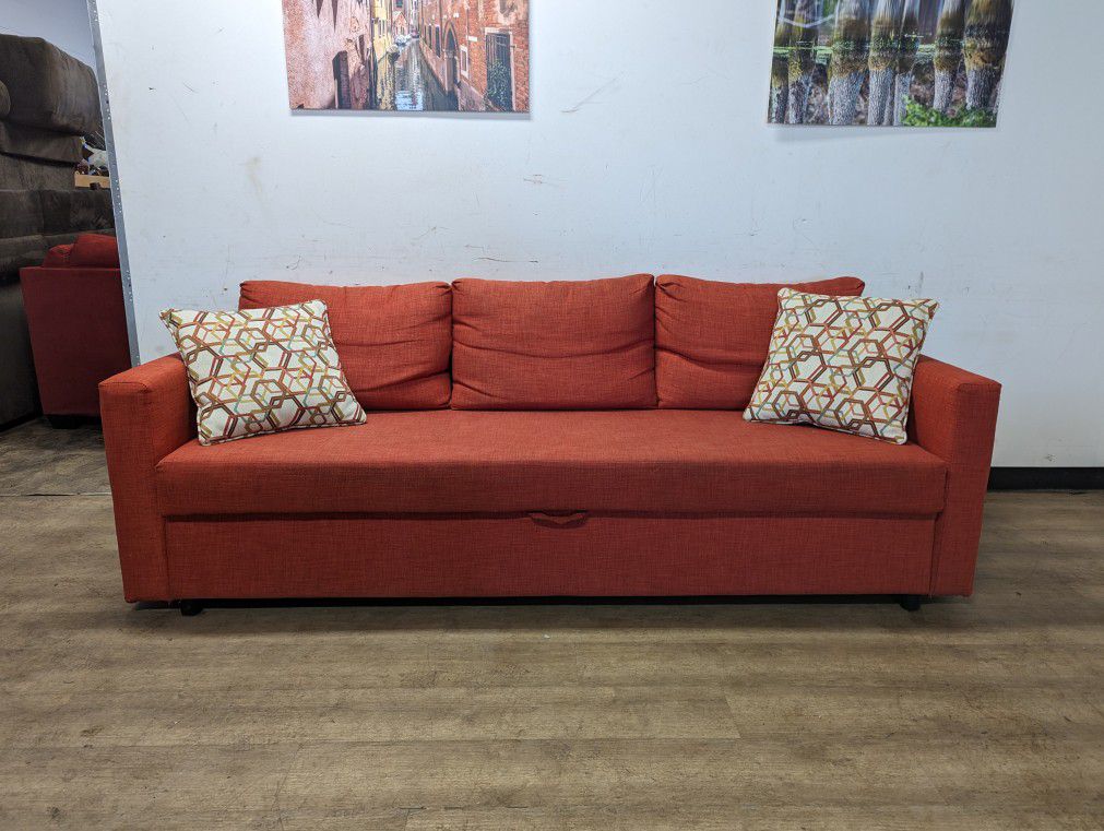 IKEA Modern Red Fabric Pullout Couch