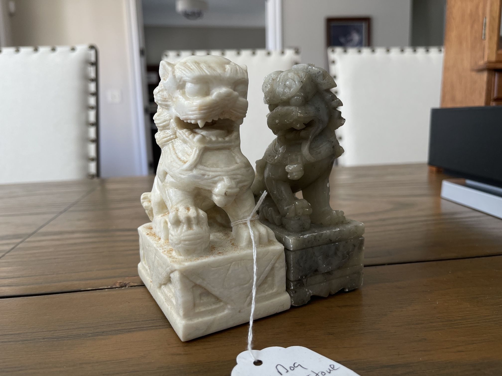 Vintage Chinese Soapstone Fu Foo Dogs Bookends 5” Tall Hand Carved - Ships FAST