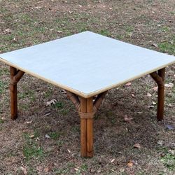 Vintage Mid Century Modern Rattan And Bamboo Coffee Table With Formica Top