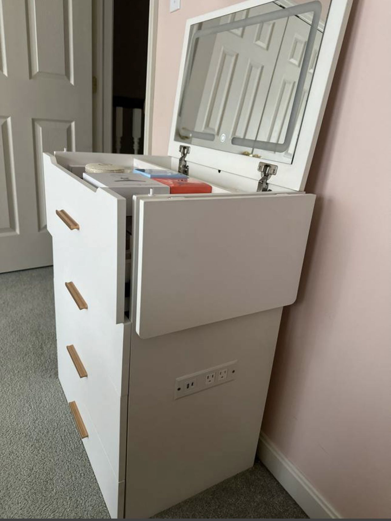 Small Vanity Desk with Mirror and Lights, Makeup Vanity Desk with chair