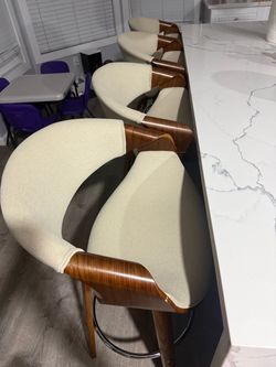 4 Modern Bar Stools with Wood Arms
