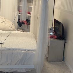 White Metal Canopy King Bed Frame