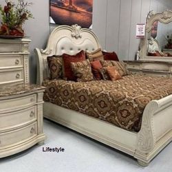 Cavalier Silver Upholstered Sleigh Bedroom Set 4-Piece King 📌 Fast Delivery,  Finance Available 