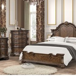 Brand New Dark Brown Upscale 4pc Queen Bedroom Set (Available In Eastern King)