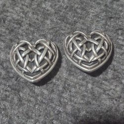 Barry Kleselstein Designer Cord Sterling Silver Omega-back Clip-on Heart Earrings.24.3 grams  marked 1997