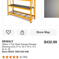 DEWALT Yellow 4-Tier Steel Garage Storage Shelving Unit (77 in. W x 72 in. H x 24 in. D) Store SKU# 1003-043-946