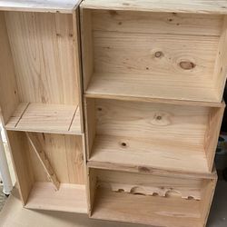 6 Wine Crates Wood Boxes Stackable Wall Unit 