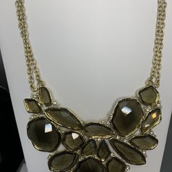 Beautiful large grey amber rhinestone enamel statement necklace