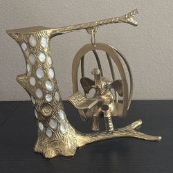 Vintage brass elephant on swing // mid-century gold elephant with book and tree figurine// brass animal decor, $98