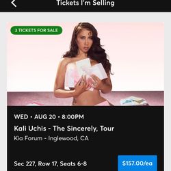 Kali Uchis  & THEE sacred Souls concert Tickets August 20th Kia Forum