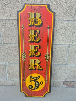 Vintage Wood Beer 5 Cent Sign