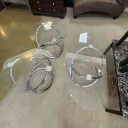 Round Glass Coffee Table With Two End Tables 